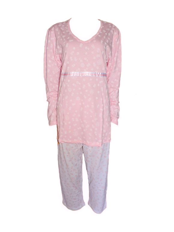 Damen Pyjama Schlafanzug Langarm 3/4 Hose 100% Baumwolle rosa 36/38