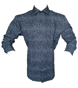 Herren Hemd Langarm Blau Gemustert Baumwolle Gr. M XL 2XL