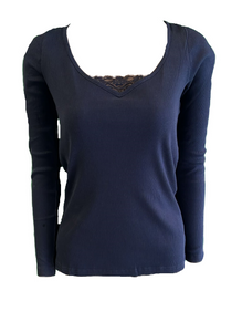 Damen Rippshirt Langarmshirt Navy Gr. S