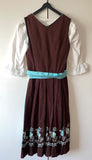 Damen Trachten Dirndl Bluse Schürze Braun/Türkis Gr. 40