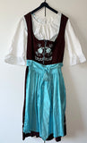 Damen Trachten Dirndl Bluse Schürze Braun/Türkis Gr. 40